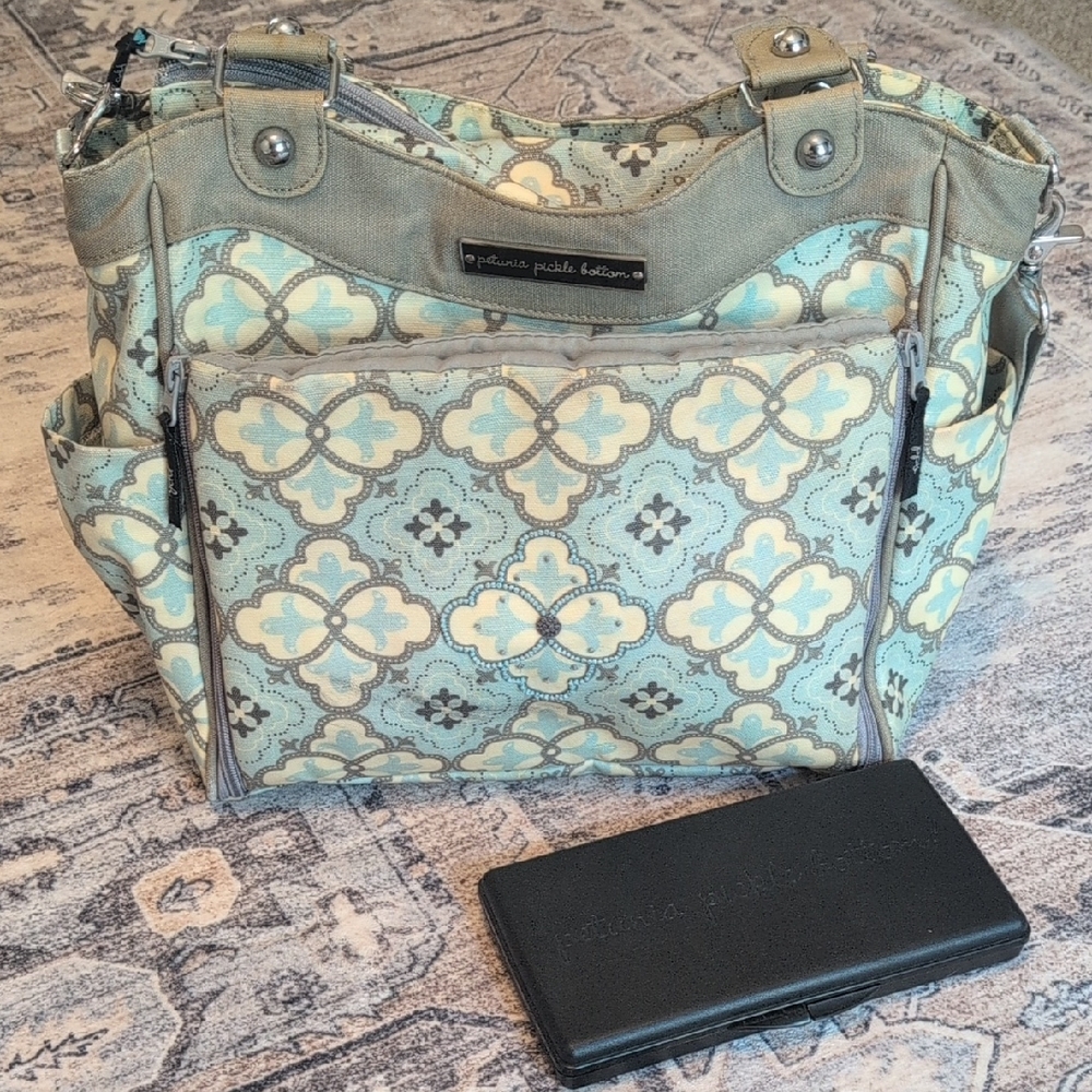 Petunia Pickle Bottom Blue and Cream Baby Bag